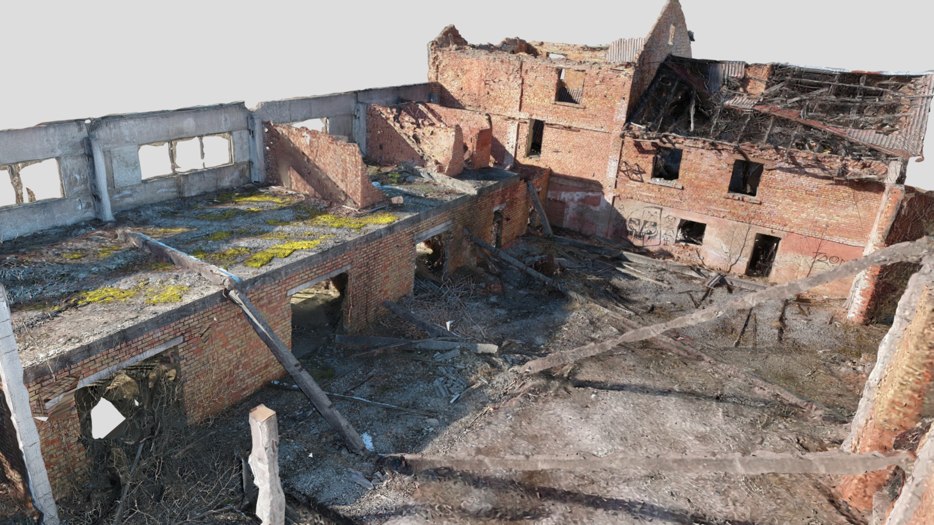 3D model Abandoned Ruins - This is a 3D model of the Abandoned Ruins. The 3D model is about a destroyed building with debris all over it.