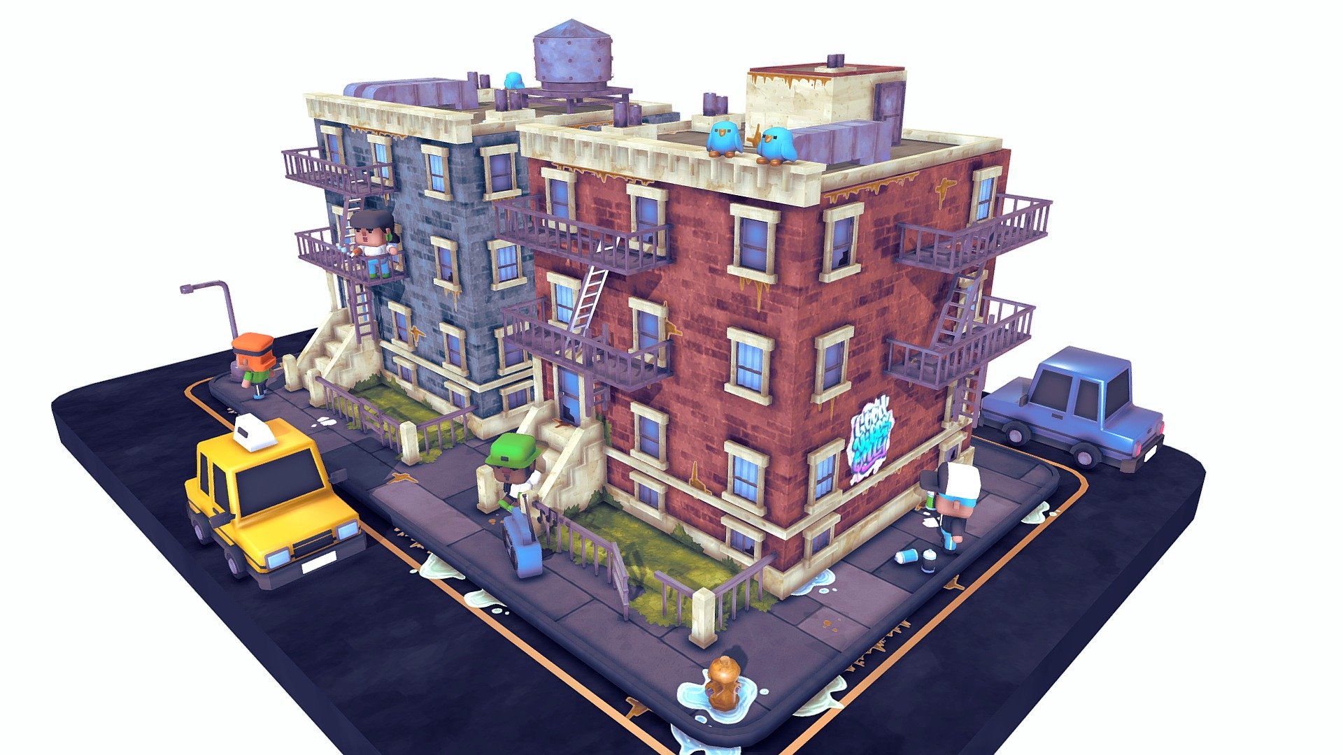 The Neighborhood - 3D model by Captain LowPoly (@captainlowpoly