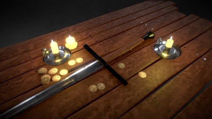 Ancient Greatsword and Coins 3D Model