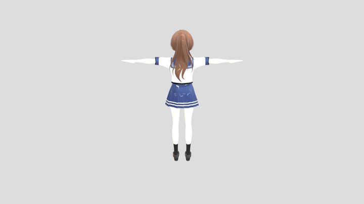 Japanese Anime Cute Ponytail Student 3D Model