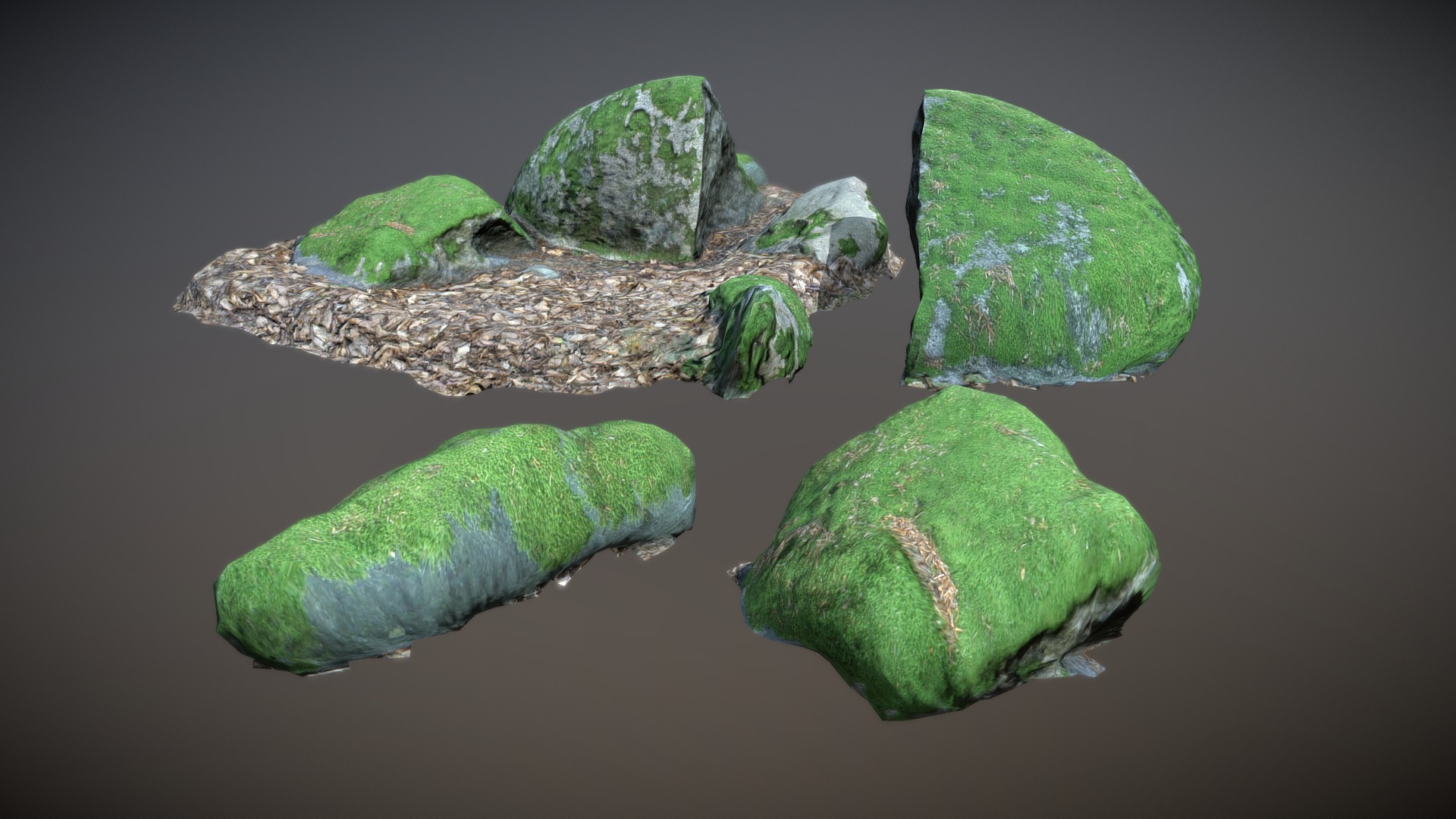 3D model Nature Stone 007 - This is a 3D model of the Nature Stone 007. The 3D model is about a group of green and brown rocks.