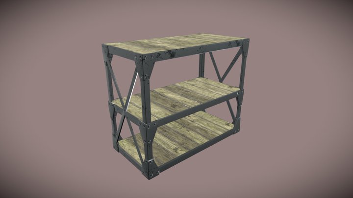 Wood and Metal Shelf 3D Model