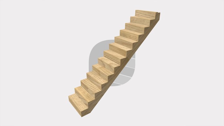 Oak Cut String Minimalist Staircase 3D Model