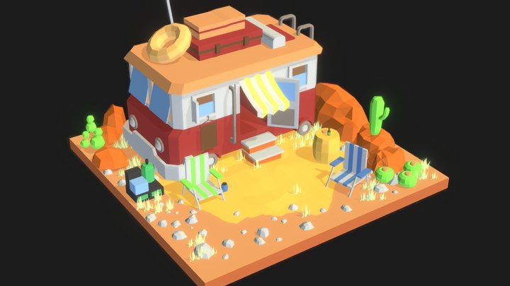 Lowpoly Isometric Scene 3D Model