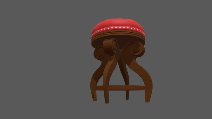 Wood and Leather Stool 3D Model