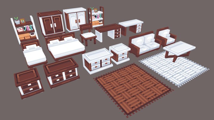 minecraft brown modern furniture 3D Model