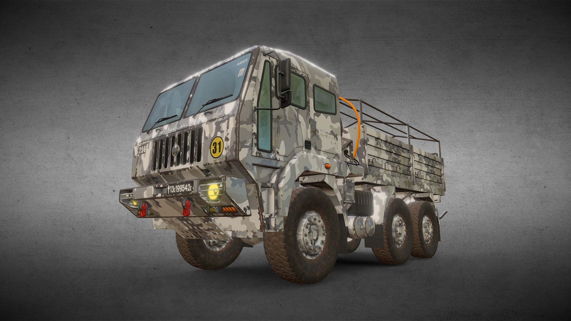 3D model 6×6 Military Truck Variation 4 - This is a 3D model of the 6x6 Military Truck Variation 4. The 3D model is about a military vehicle on a grey surface.