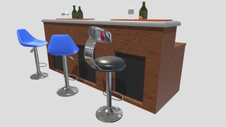 Bar Cabinet And Chairs 3D Model