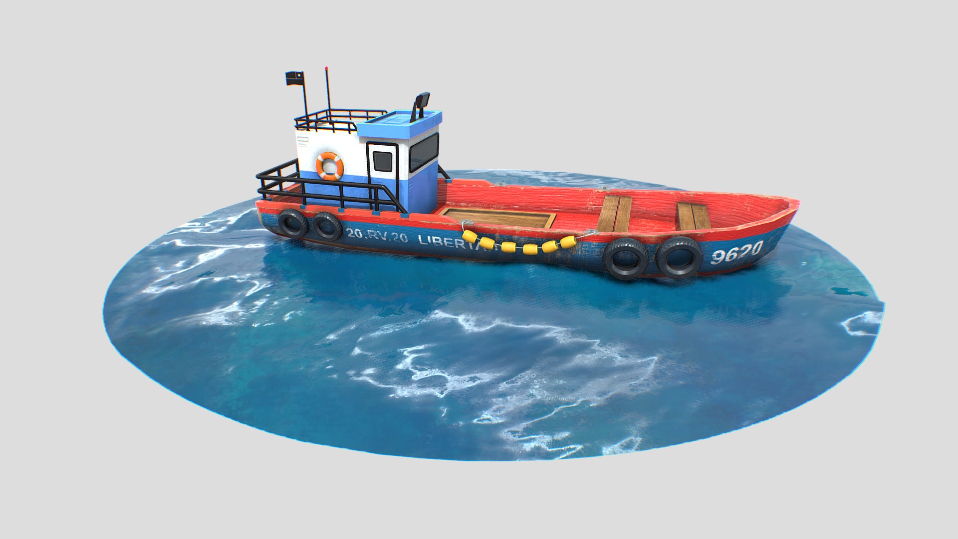 3D model Fishing Boat - This is a 3D model of the Fishing Boat. The 3D model is about a boat on the water.