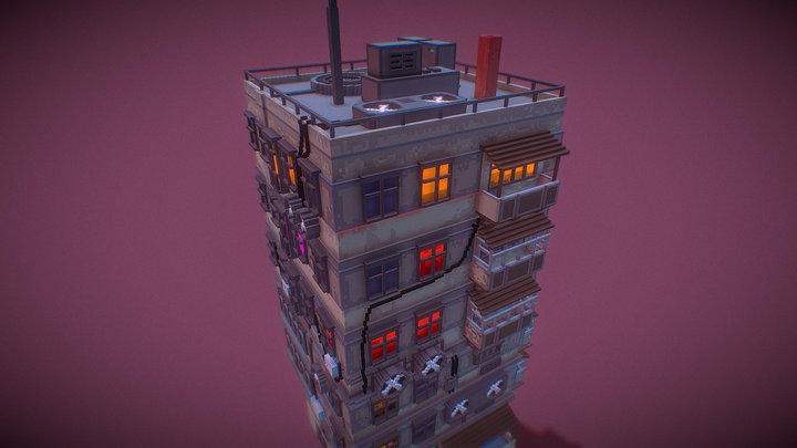 Old building / Cyberpuhk stylized 3D Model