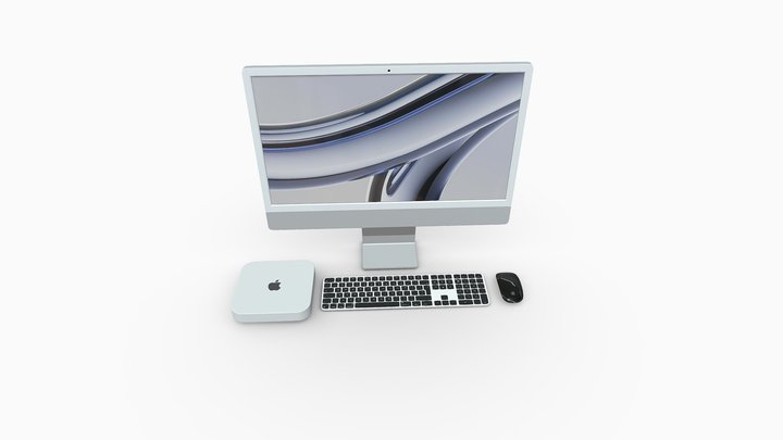 Apple iMac + Mac mini + Magic Keyboard + Mouse 3D Model
