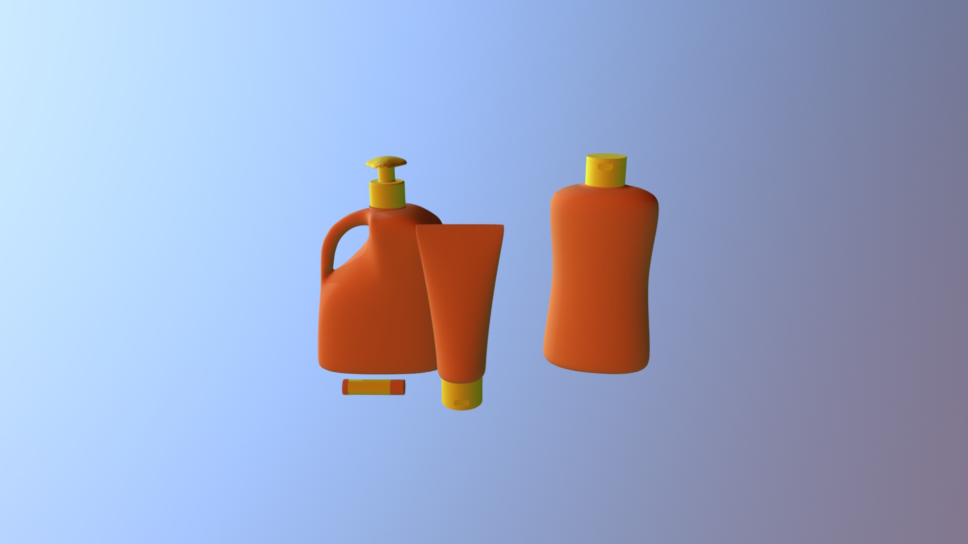 3D model Sunscreen Bottle - This is a 3D model of the Sunscreen Bottle. The 3D model is about a few orange plastic toys.