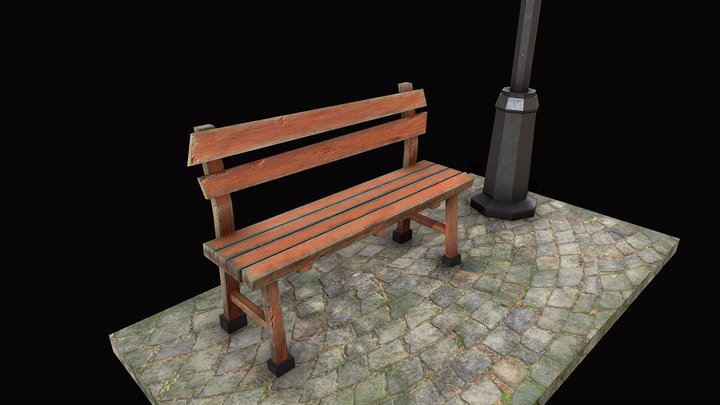 Wooden Bench - Low poly