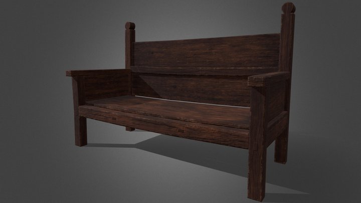 Rustic Art Populaire Bench 3D Model