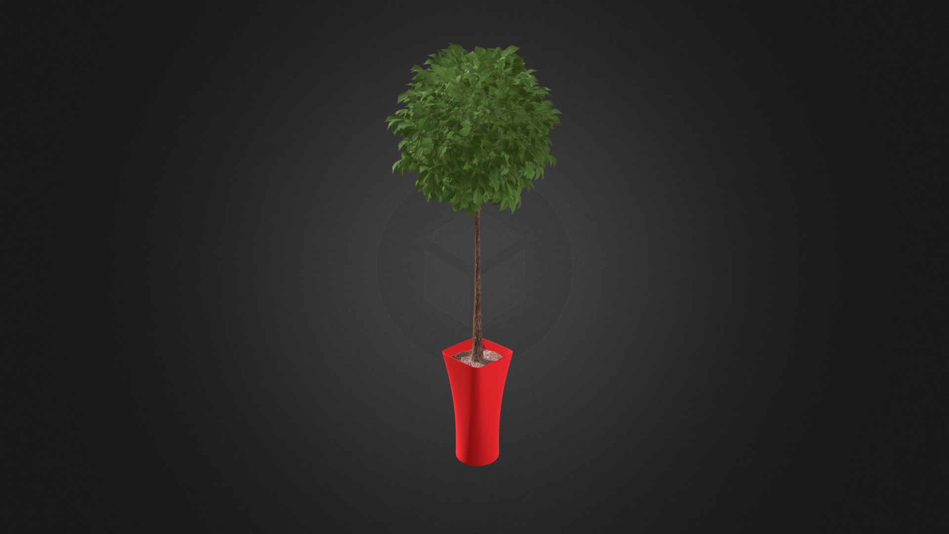 3D model Potted Tree - This is a 3D model of the Potted Tree. The 3D model is about a red lamp with a green leaf on top.