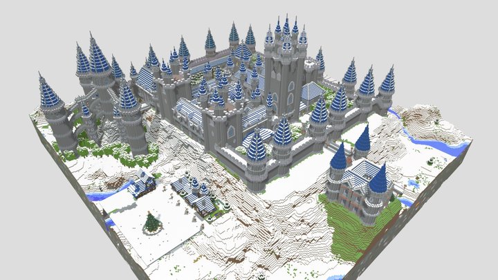 Snowy fantasy castle recreated in Minecraft. 3D Model
