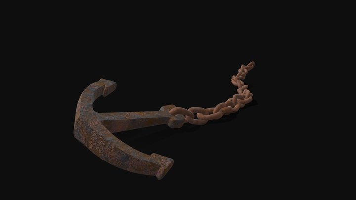 Rusty anchor and chain 3D Model