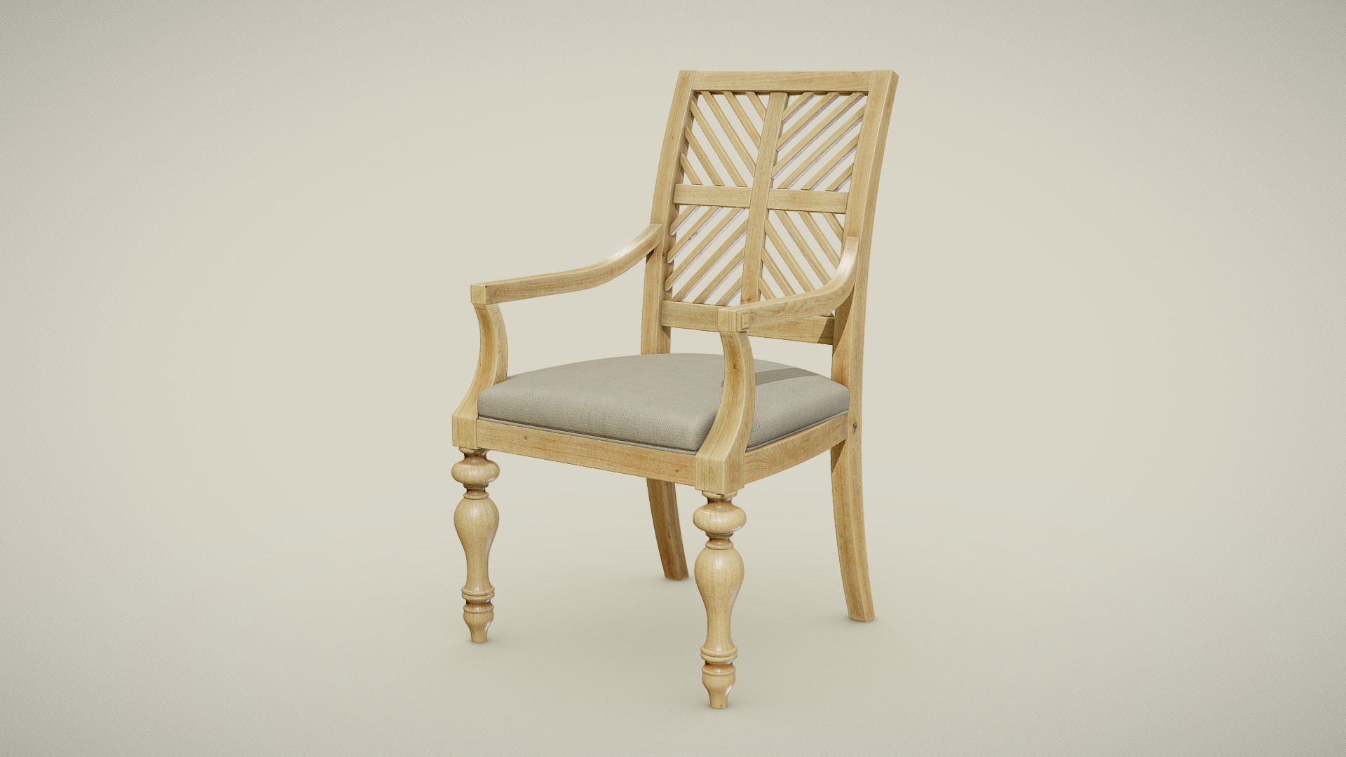 3D model Pattern Back Arm Chair - This is a 3D model of the Pattern Back Arm Chair. The 3D model is about a wooden chair with a cushion.
