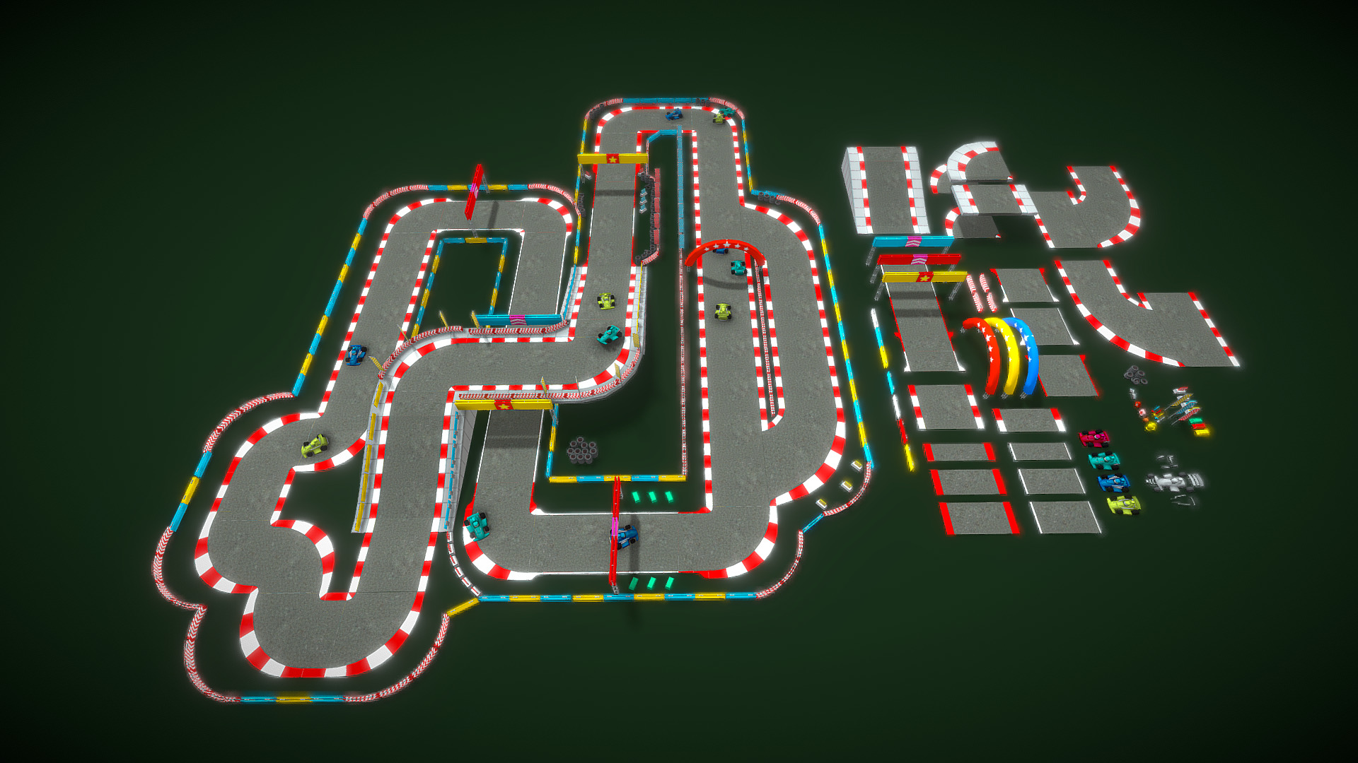 3D model Modular Lowpoly Circuit Asset GoKart Racing - This is a 3D model of the Modular Lowpoly Circuit Asset GoKart Racing. The 3D model is about a circuit board with many wires.