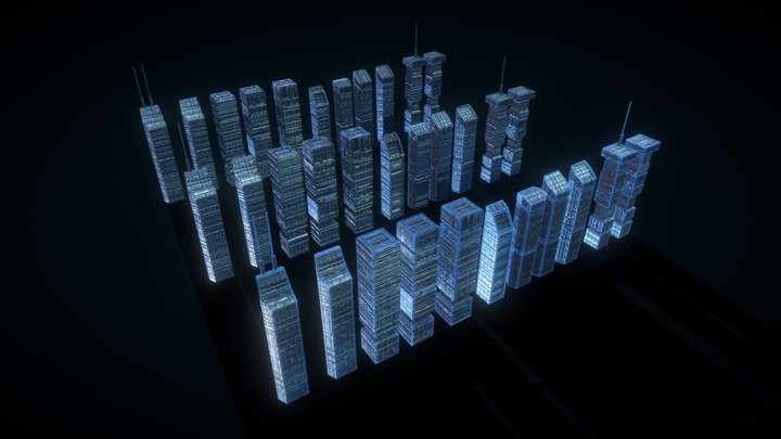 Simple Sci-Fi Futuristic Distance Deco Rooftops 3D Model