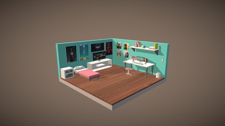 C4D Lowpoly Bedroom 3D Model