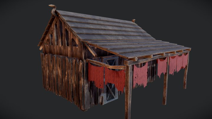 Old Wooden Shelter 3D Model