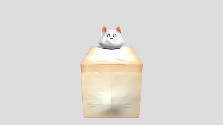 White fluffy cat on grass 3D Model