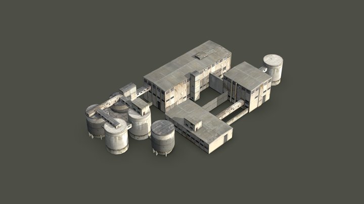 Lowpoly Silos and Factory Buildings 3D Model