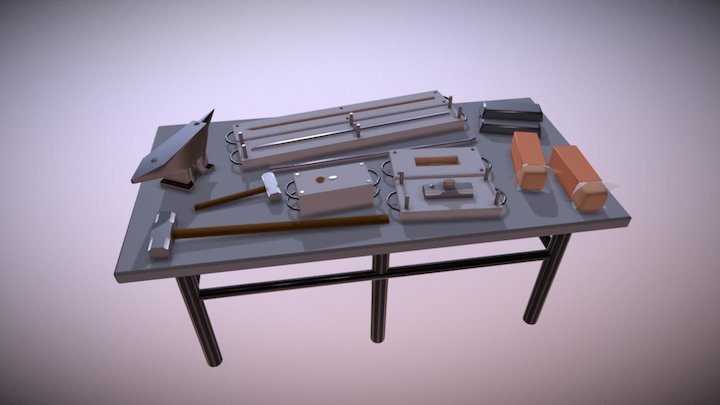 Workshop Table with Props 3D Model