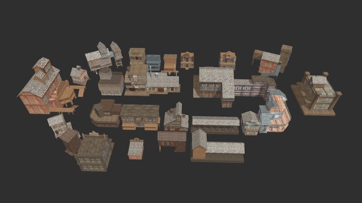Western Town Buildings LowPoly | Package 3D Model