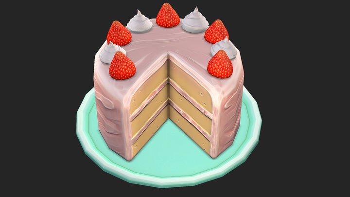 Low-Poly Dessert Challenge Strawberry Cake 3D Model