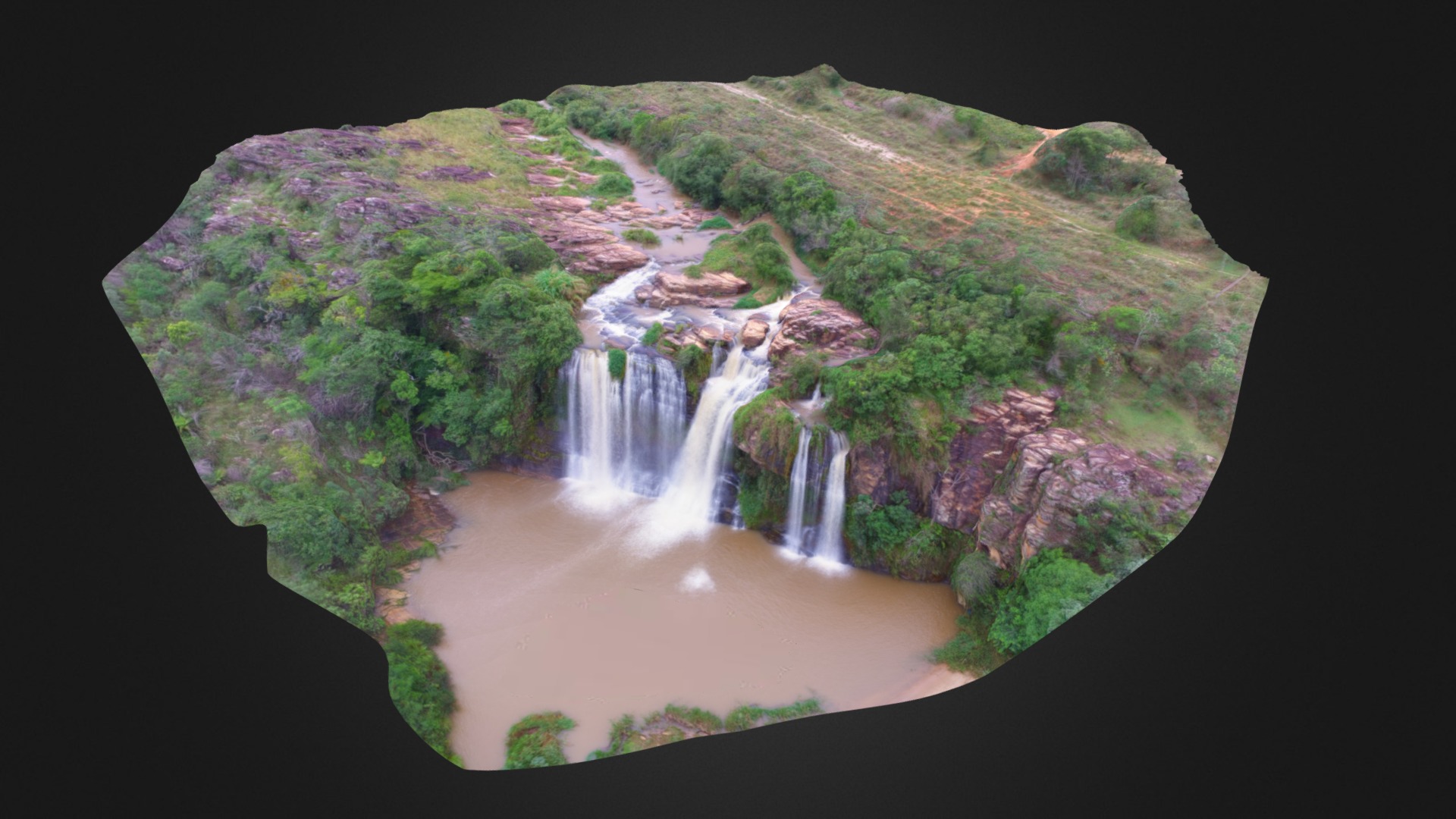 3D model Cachoeira da Fumaça – Carrancas – MG - This is a 3D model of the Cachoeira da Fumaça - Carrancas - MG. The 3D model is about a waterfall in a rocky area.
