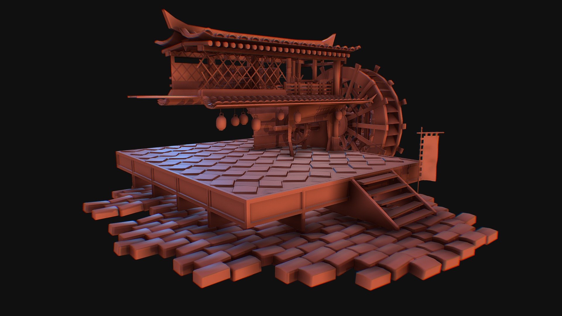 Japanese Watermill Buy Royalty Free 3D model by AlexandreKr3D