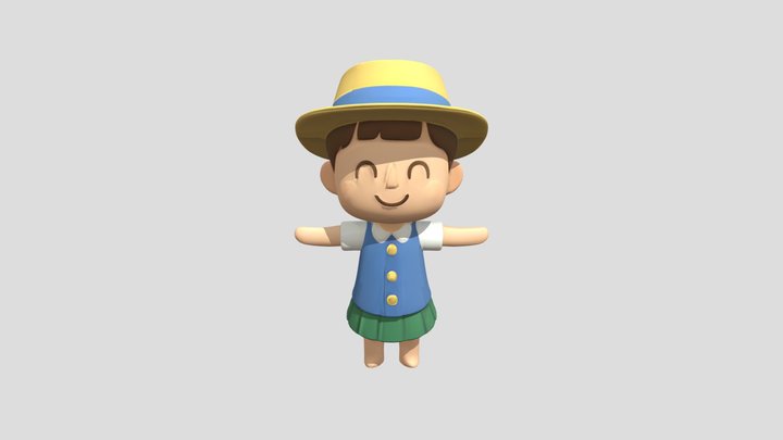 Cartoon girl in hat and skirt 3D Model