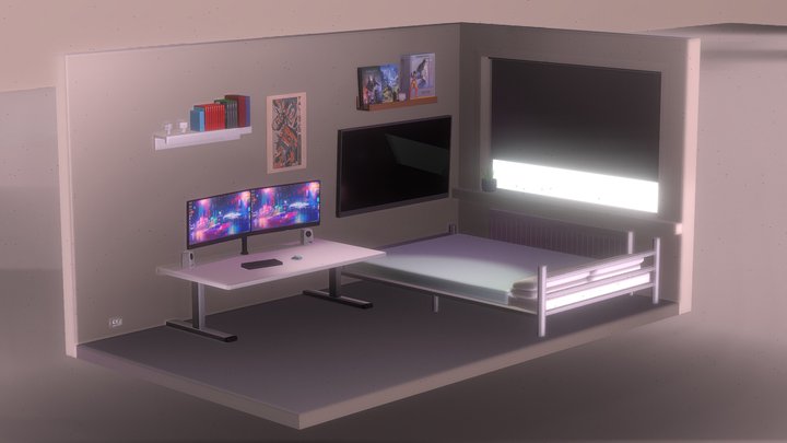 Gaming Room - Isometric - Neon - RGB - Blender 3D Model
