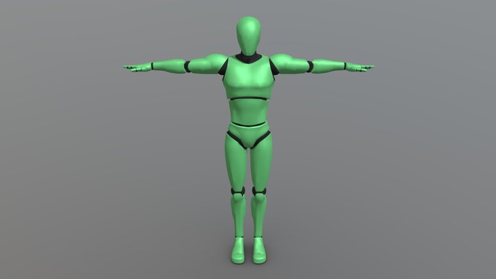 XY Green Metal Bot Costume  RIG (T- Pose) 3D Model