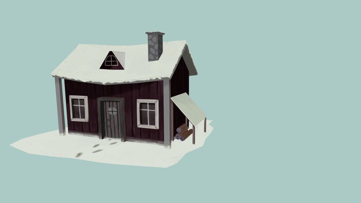 Low Poly Winter House 3D Model