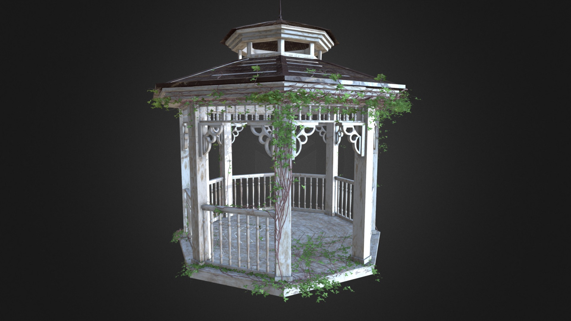 3D model Arbor with green ivy - This is a 3D model of the Arbor with green ivy. The 3D model is about a house with a tree in the front.