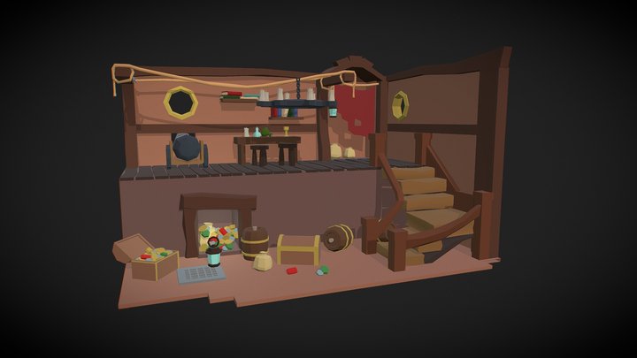 Low poly pirate scene 3D Model