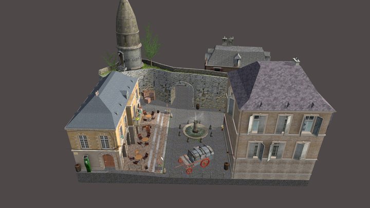 Sarlat_France_CityScene_Low poly 3D Model