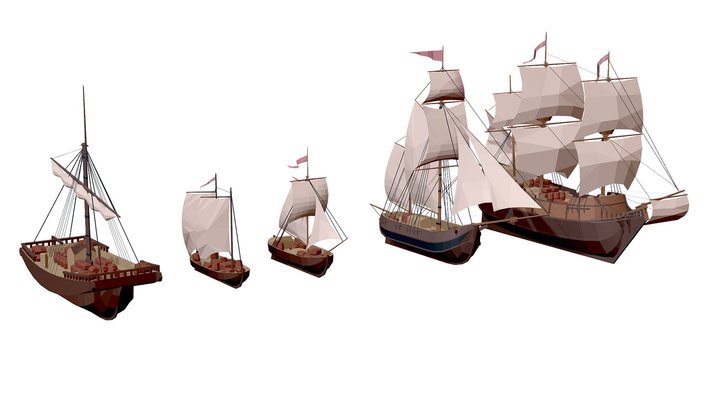 Set sailboats Low-poly 3d model 3D Model