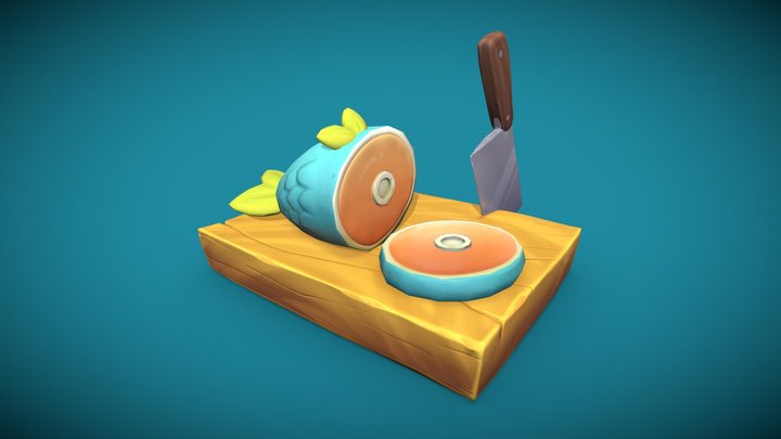 Stylized Fish on cutting board 3D Model