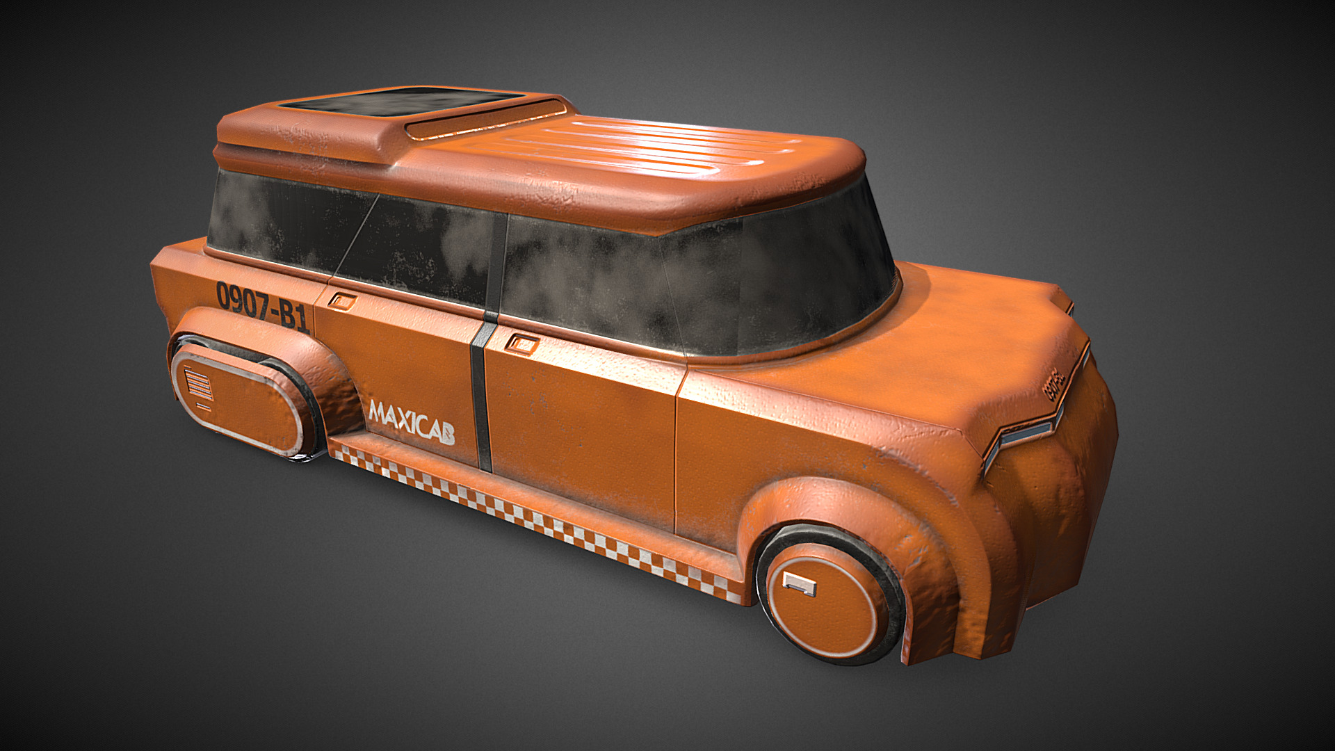3D model Cyberpunk taxi – Maxicab - This is a 3D model of the Cyberpunk taxi - Maxicab. The 3D model is about a brown leather case.