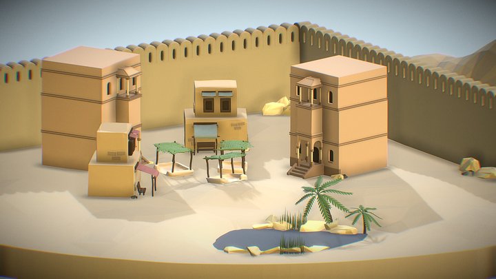 Low Poly Desert Diorama 3D Model