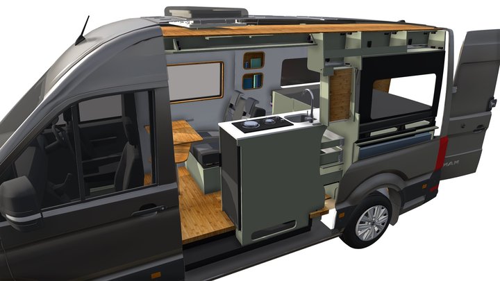Grey Campervan MWB Crafter 3D Model-Side Cut out 3D Model