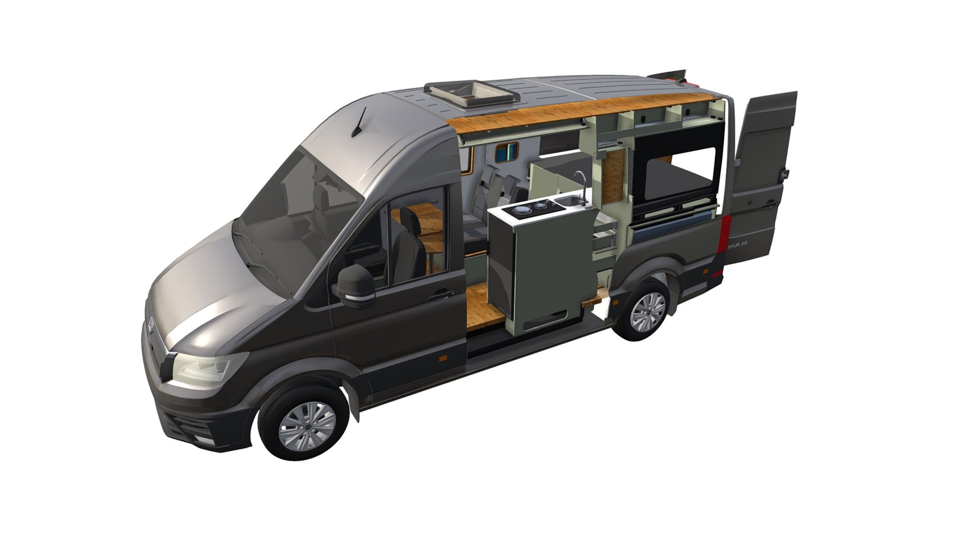 Grey Campervan MWB Crafter 3D Model-Side Cut out - 3D model by ...