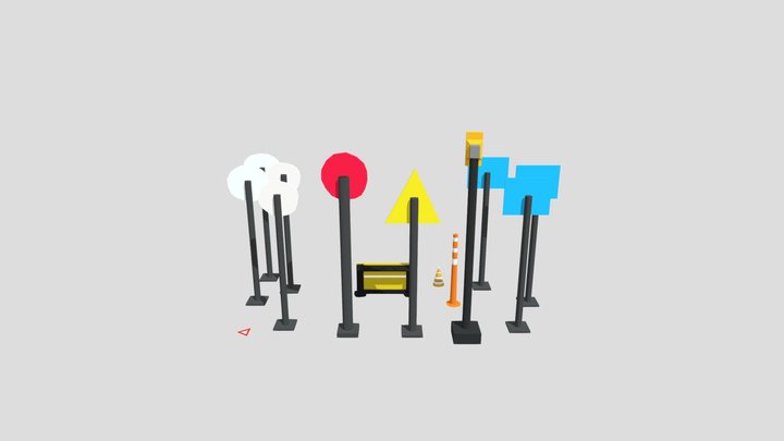 Low Poly Sign Road Pack 3D Model