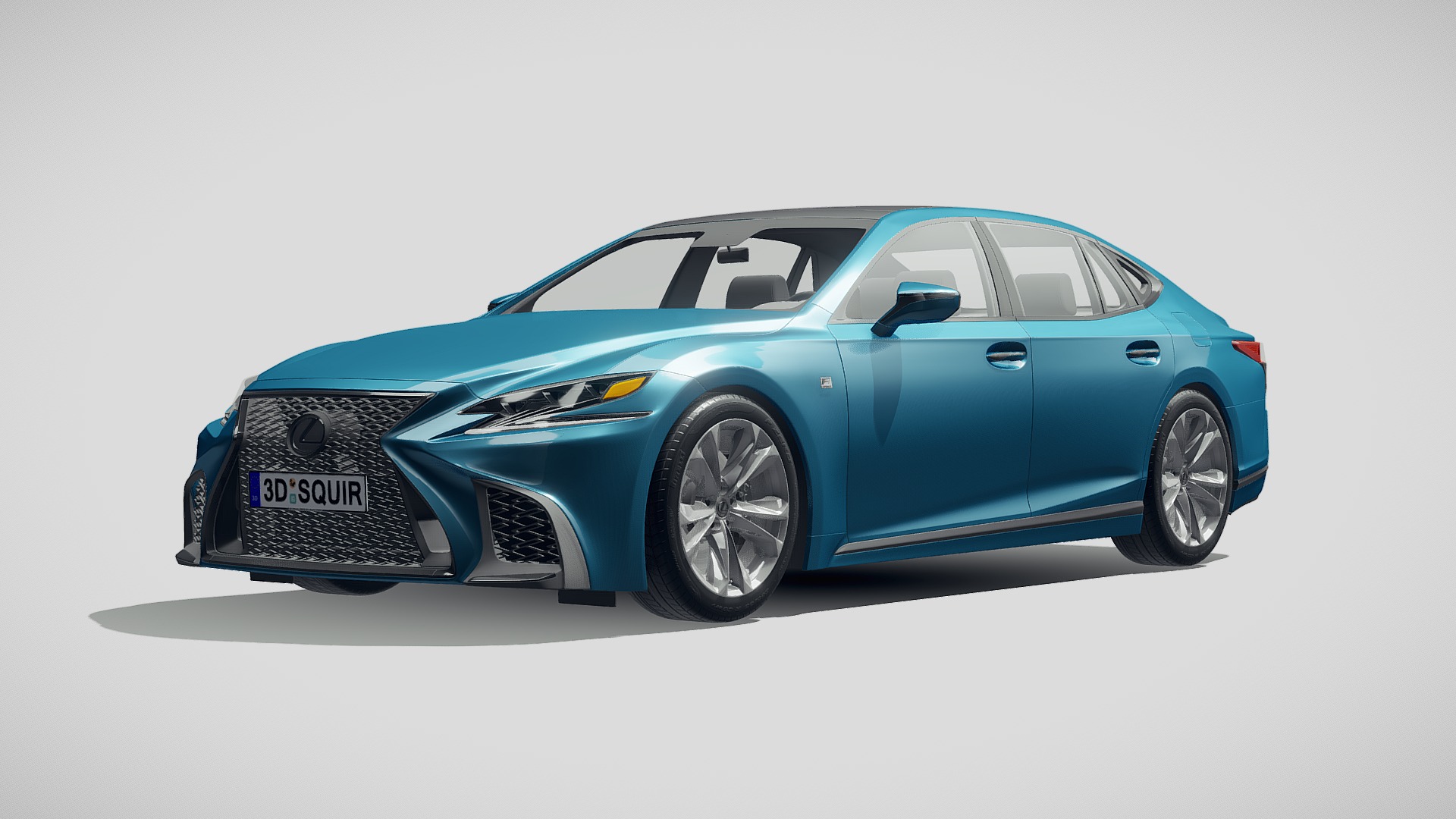 3D model Lexus LS500 F-Sport 2019 - This is a 3D model of the Lexus LS500 F-Sport 2019. The 3D model is about a blue car with a white background.