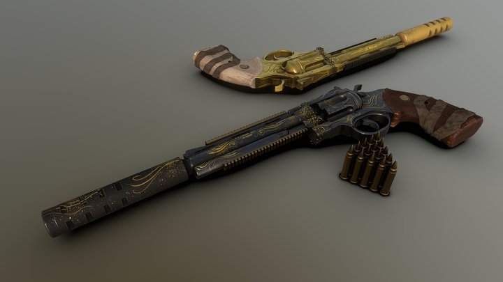 Dual Revolvers (Flashy Gold) 3D Model