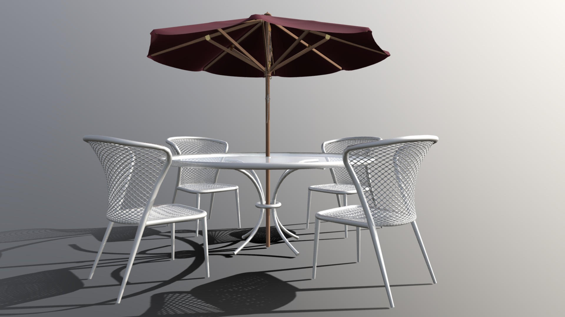 3D model Patio Dinette with Umbrella - This is a 3D model of the Patio Dinette with Umbrella. The 3D model is about a table and chairs with an umbrella.